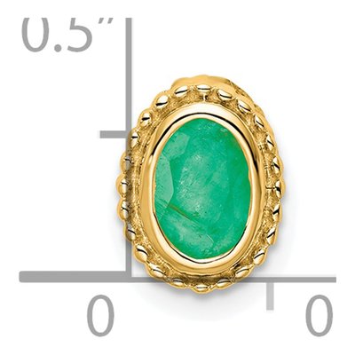 14K Yellow Gold Emerald Oval Beaded Slide Pendant – view 3