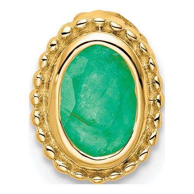 14K Yellow Gold Emerald Oval Beaded Slide Pendant