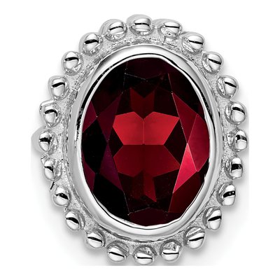 14K White Gold Garnet Oval Beaded Slide Pendant