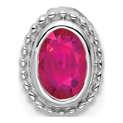 14K White Gold Ruby Natural Beaded Slide Pendant
