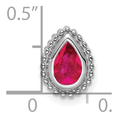 14K White Gold Ruby Pear Beaded Edge Slide Pendant – view 4
