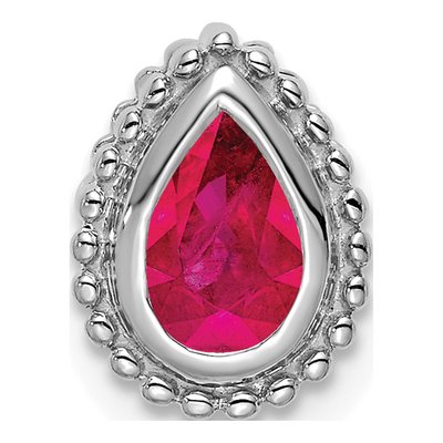 14K White Gold Ruby Pear Beaded Edge Slide Pendant