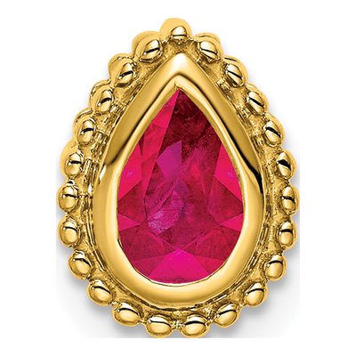 14K Yellow Gold Ruby Pear Beaded Slide Pendant