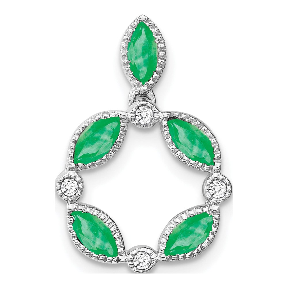 14K White Gold Emerald & Diamond Circle Slide Pendant