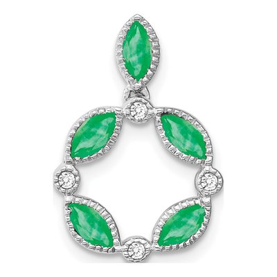 14K White Gold Emerald & Diamond Circle Slide Pendant
