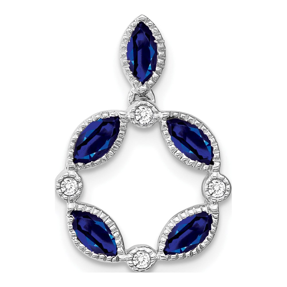 14K White Gold Sapphire & Diamond Marquise Slide Pendant