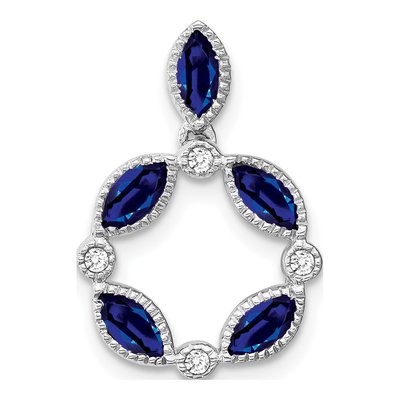 14K White Gold Sapphire & Diamond Marquise Slide Pendant