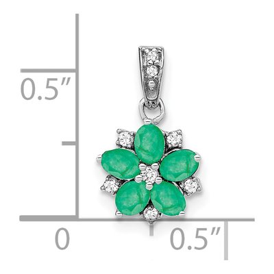 14K White Gold 1/15 ct tw Emerald & Diamond Floral Pendant – view 2