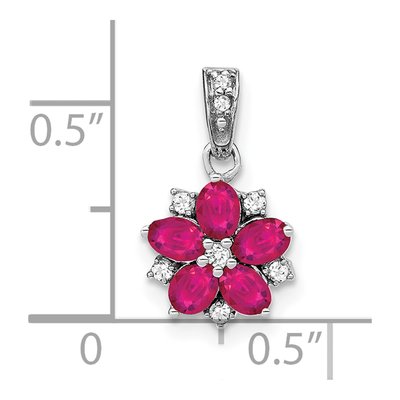14K White Gold 1/15 ct tw Ruby & Diamond Floral Pendant – view 3