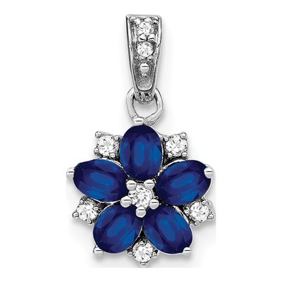 14K White Gold 1/15 ct tw Sapphire & Diamond Floral Pendant