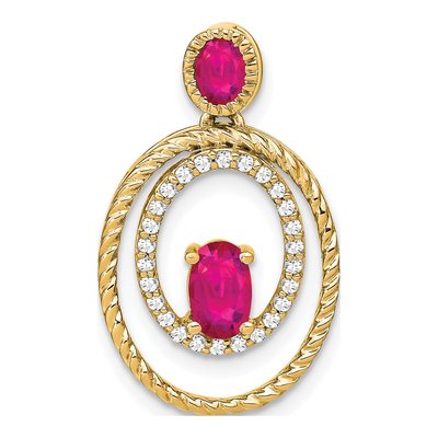 14K Yellow Gold 1/7 ct tw Ruby & Diamond Oval Pendant
