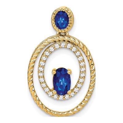 14K Yellow Gold 1/7 ct tw Sapphire & Diamond Oval Pendant