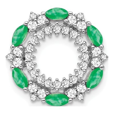 14K White Gold 0.48 ct tw Emerald & Diamond Circle Slide Pendant