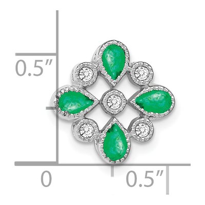 14K White Gold 1/10 ct tw Emerald & Diamond Pear Slide Pendant – view 3