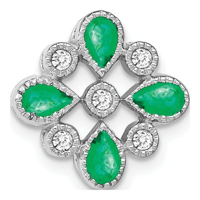 14K White Gold 1/10 ct tw Emerald & Diamond Pear Slide Pendant