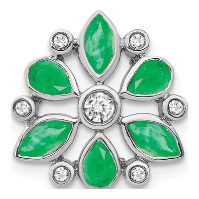 14K White Gold 1/8 ct tw Emerald & Diamond Slide Pendant