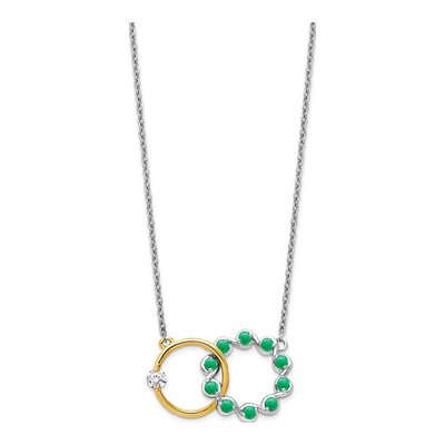 14K Two-Tone Gold 1/8 ct tw Emerald & Diamond Interlocked Necklace – view 2