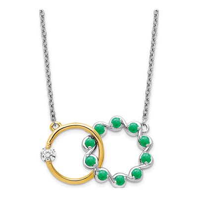 14K Two-Tone Gold 1/8 ct tw Emerald & Diamond Interlocked Necklace