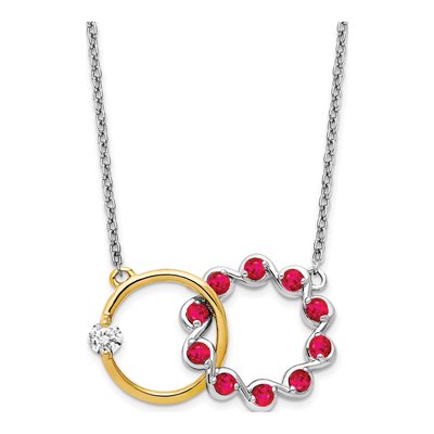 14K Two-Tone Gold 1/8 ct tw Ruby & Diamond Interlocked Necklace