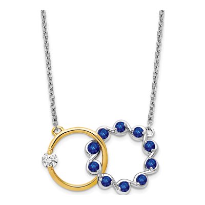 14K Two-Tone Gold 1/8 ct tw Sapphire & Diamond Interlocked Necklace