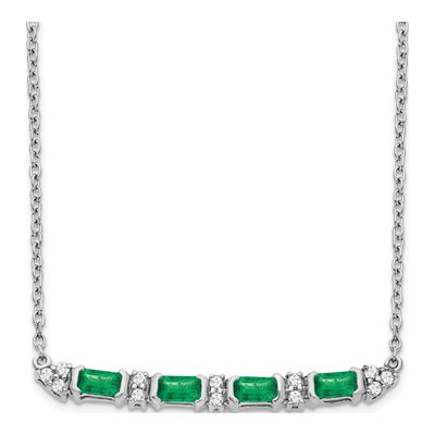 14K White Gold 1/10 ct tw Emerald & Diamond Bar Necklace