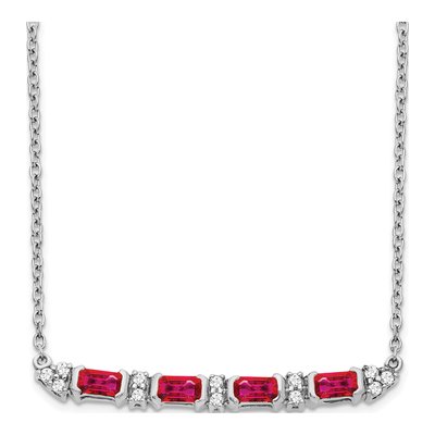 14K White Gold 1/10 ct tw Ruby & Diamond Bar Necklace