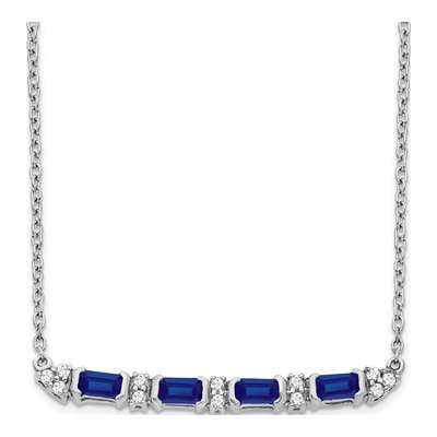 14K White Gold 1/10 ct tw Sapphire & Diamond Bar Necklace