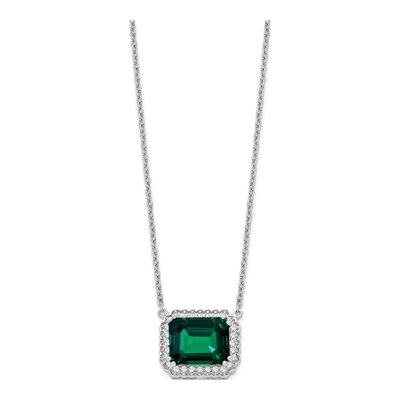 14K White Gold 1/6 ct tw Lab-Created Emerald & Diamond Halo Necklace – view 3
