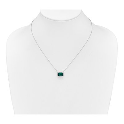 14K White Gold 1/6 ct tw Lab-Created Emerald & Diamond Halo Necklace – view 4