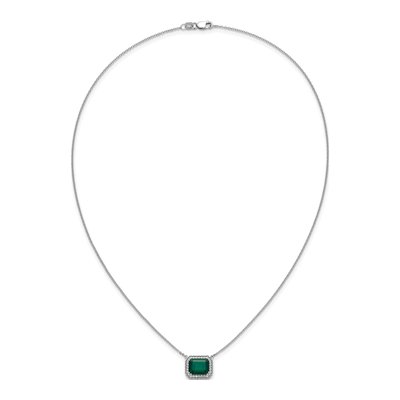 14K White Gold 1/6 ct tw Lab-Created Emerald & Diamond Halo Necklace – view 5