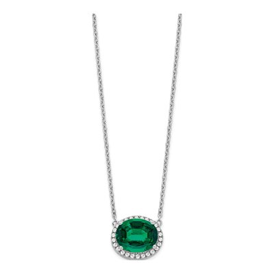14K White Gold 1/7 ct tw Lab-Created Emerald & Diamond Halo Necklace – view 3