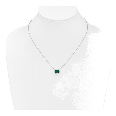 14K White Gold 1/7 ct tw Lab-Created Emerald & Diamond Halo Necklace – view 4