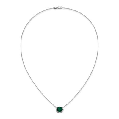 14K White Gold 1/7 ct tw Lab-Created Emerald & Diamond Halo Necklace – view 5