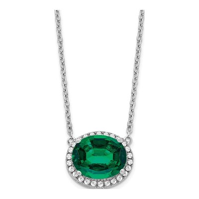 14K White Gold 1/7 ct tw Lab-Created Emerald & Diamond Halo Necklace