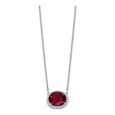 14K White Gold 1/7 ct tw Lab-Created Ruby & Diamond Halo Necklace – view 2