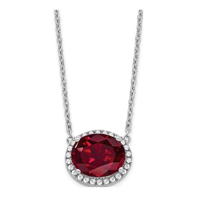 14K White Gold 1/7 ct tw Lab-Created Ruby & Diamond Halo Necklace