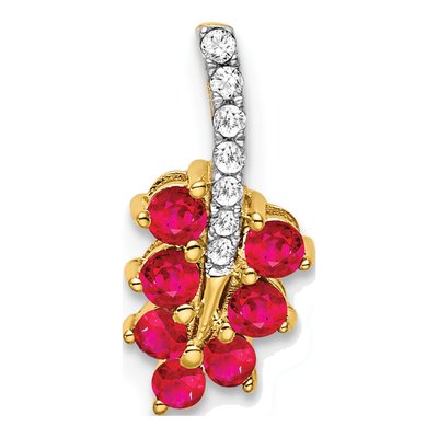 14K Yellow Gold Ruby & Diamond Leaf Slide Pendant