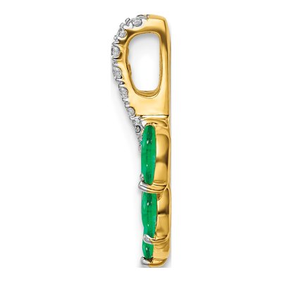 14K Yellow Gold 1/15 ct tw Emerald & Diamond Leaf Slide Pendant – view 2