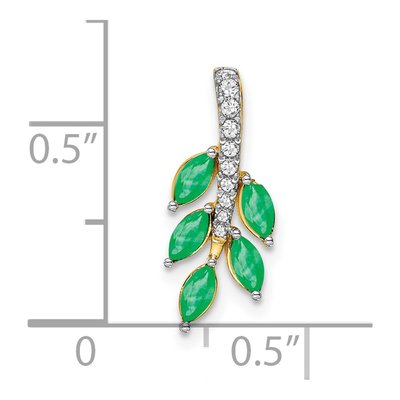 14K Yellow Gold 1/15 ct tw Emerald & Diamond Leaf Slide Pendant – view 3