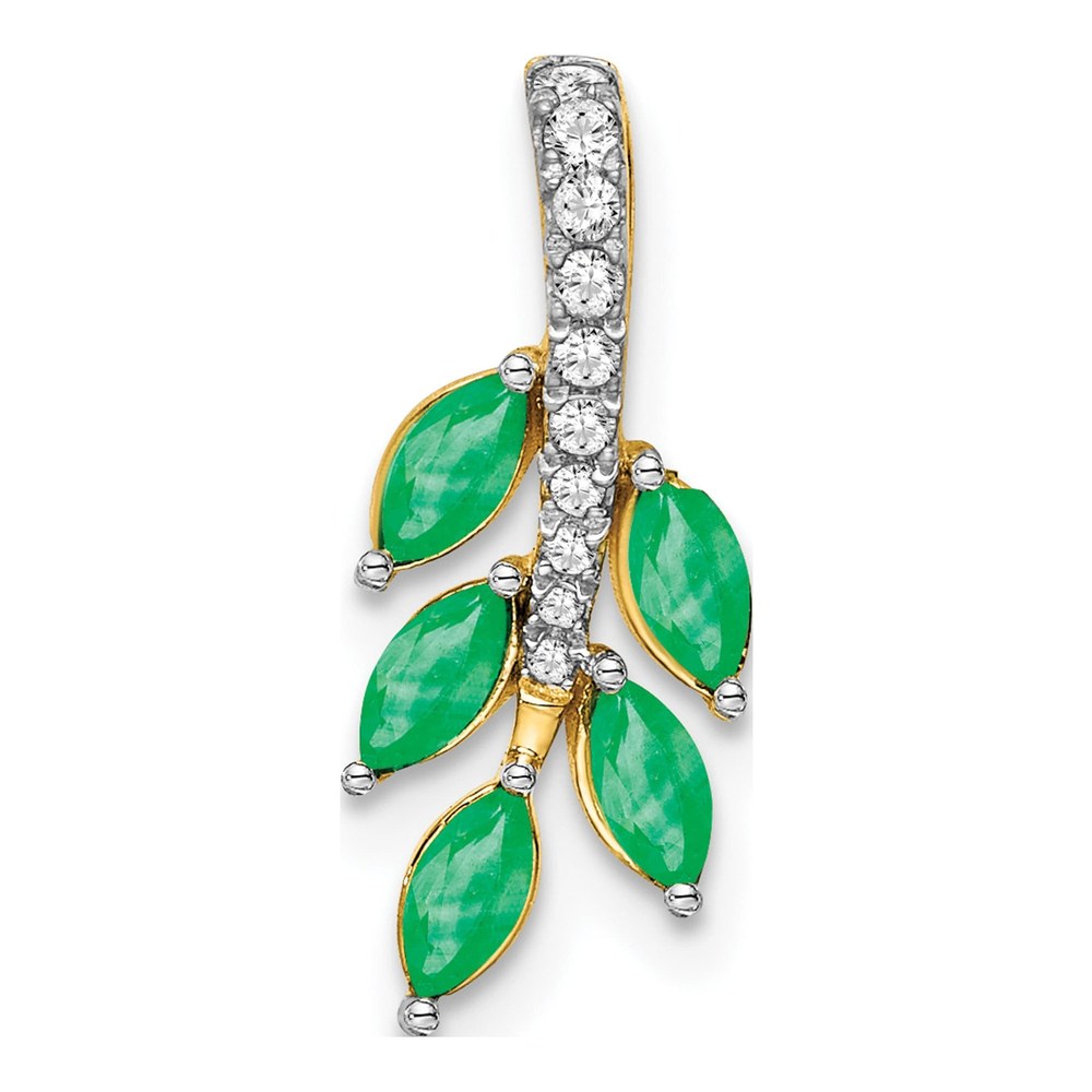 14K Yellow Gold 1/15 ct tw Emerald & Diamond Leaf Slide Pendant