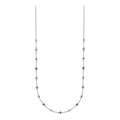14K White Gold Lab-Created Sapphire & Emerald Station Necklace – view 2