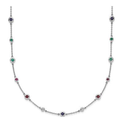 14K White Gold Lab-Created Sapphire & Emerald Station Necklace