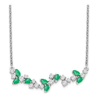 14K White Gold 0.38 ct tw Emerald & Diamond Bar Necklace