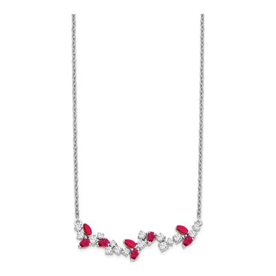 14K White Gold 0.38 ct tw Ruby & Diamond Floral Bar Necklace – view 2