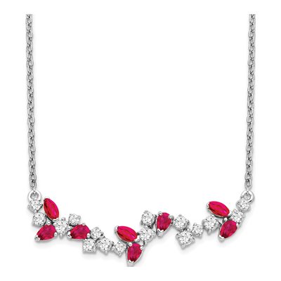 14K White Gold 0.38 ct tw Ruby & Diamond Floral Bar Necklace