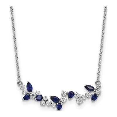 14K White Gold 0.38 ct tw Sapphire & Diamond Floral Bar Necklace
