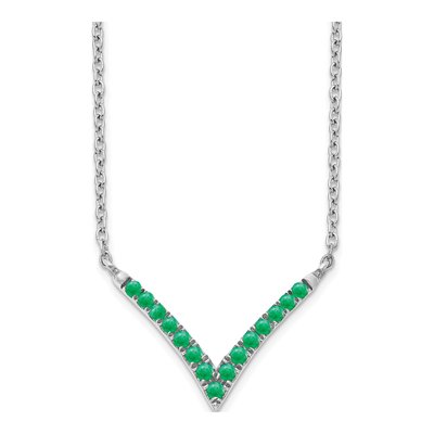 14K White Gold Emerald V-Necklace