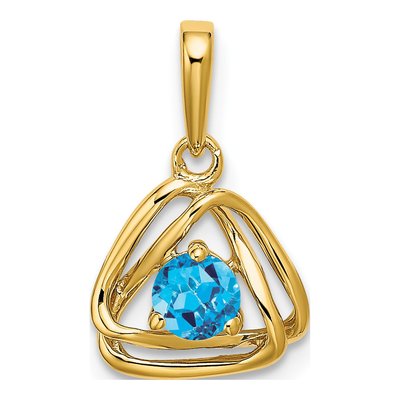 14K Yellow Gold Swiss Blue Topaz December Birthstone Pendant