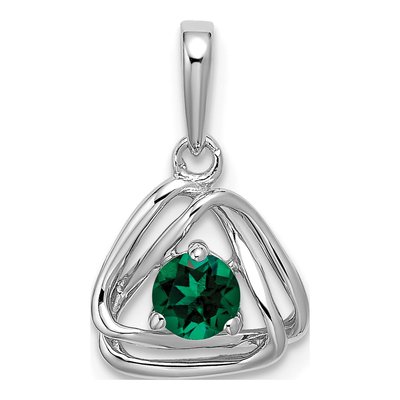 14K White Gold Lab-Created Emerald Triangle Pendant