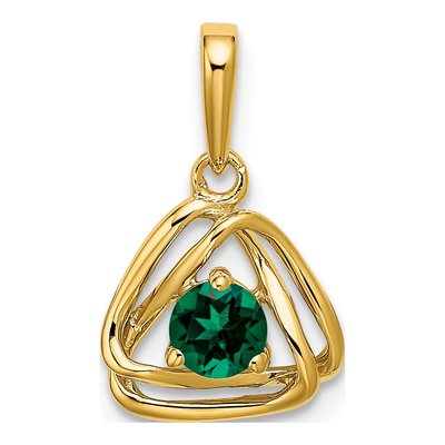14K Yellow Gold Lab-Created Emerald May Birthstone Pendant